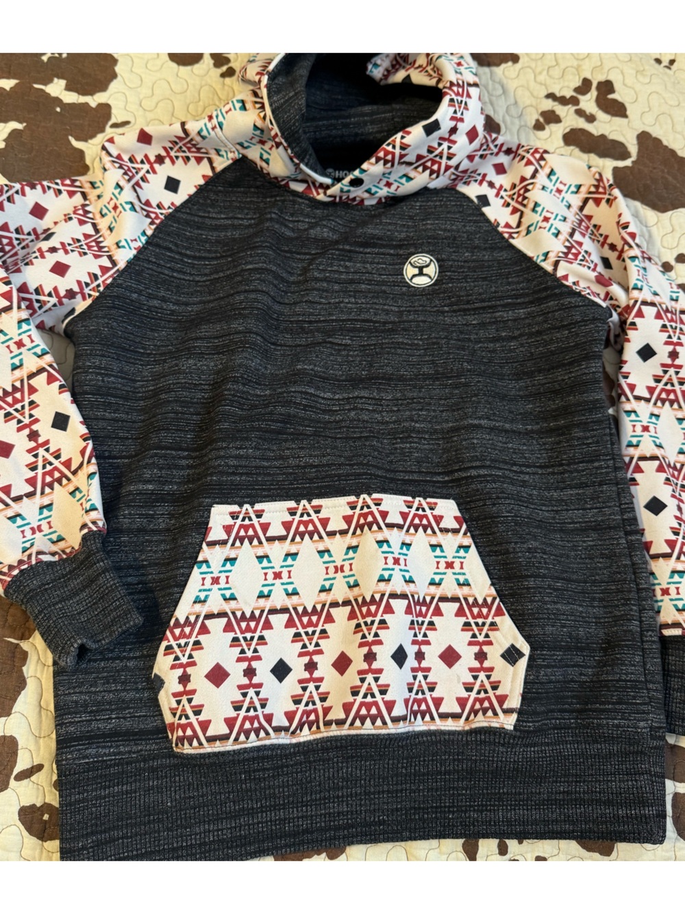 Hooey Women's Black Heather Crewneck with Aztec Accent Medium